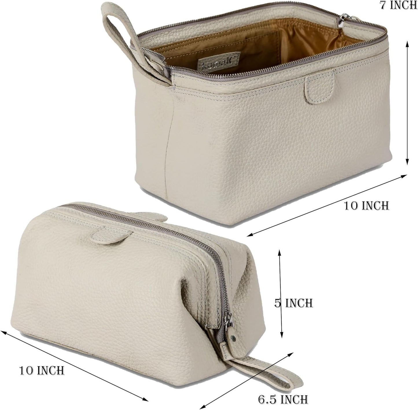 KomalC Premium Buffalo Leather Toiletry Bag for Men & Women – Leather Dopp Kit With Water resistant Lining, Premium Toiletry Travel Pouch, Unisex Wash Bag for Toiletries, Gifts for Men and Women
