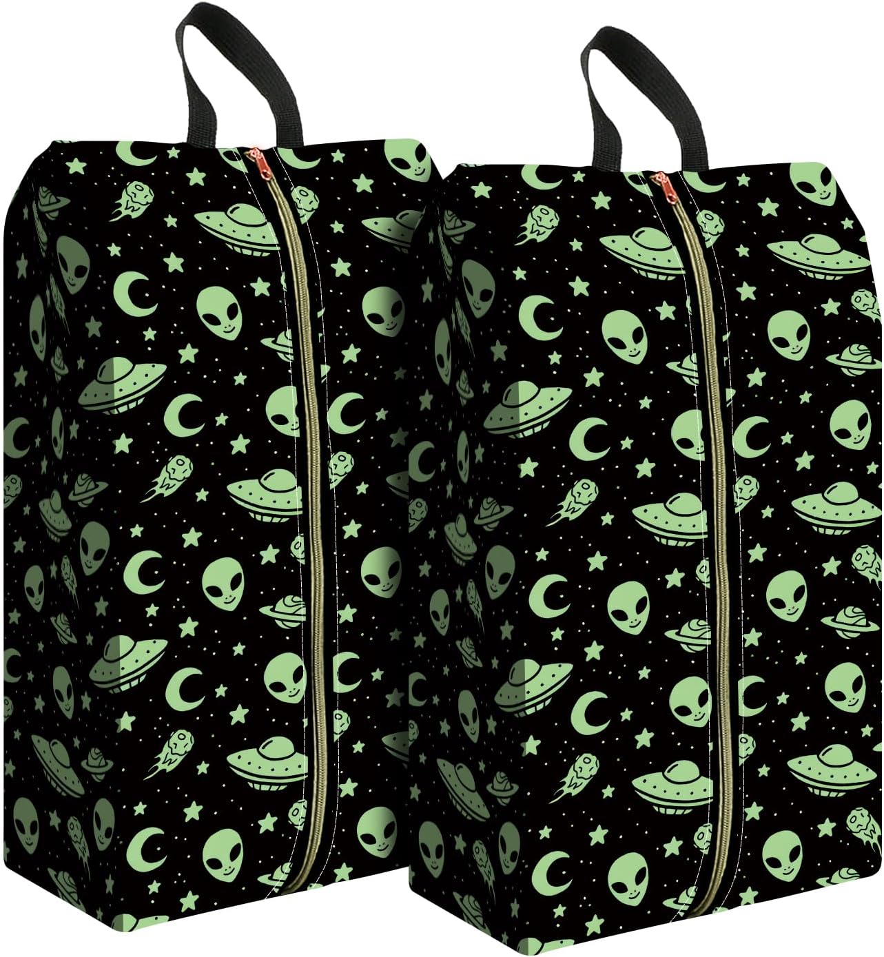 2pcs Shoe Organizer for Travel, Packing Shoe Travel Bags, Cute Shoe Bag with Zipper & Handle, Portable Travel Essentials for Women and Men Alien Spaceship