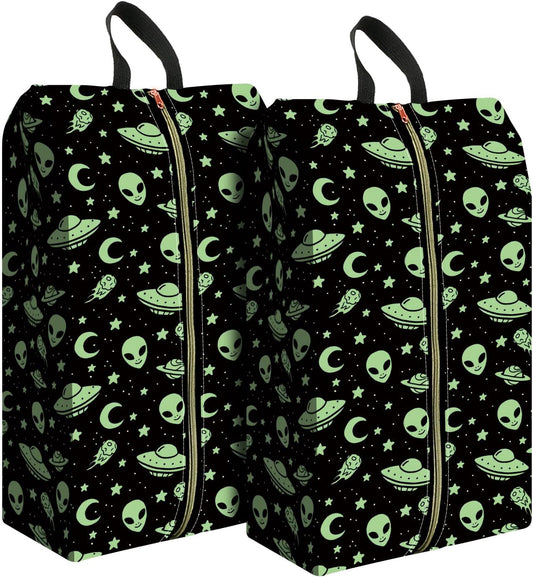 2pcs Shoe Organizer for Travel, Packing Shoe Travel Bags, Cute Shoe Bag with Zipper & Handle, Portable Travel Essentials for Women and Men Alien Spaceship