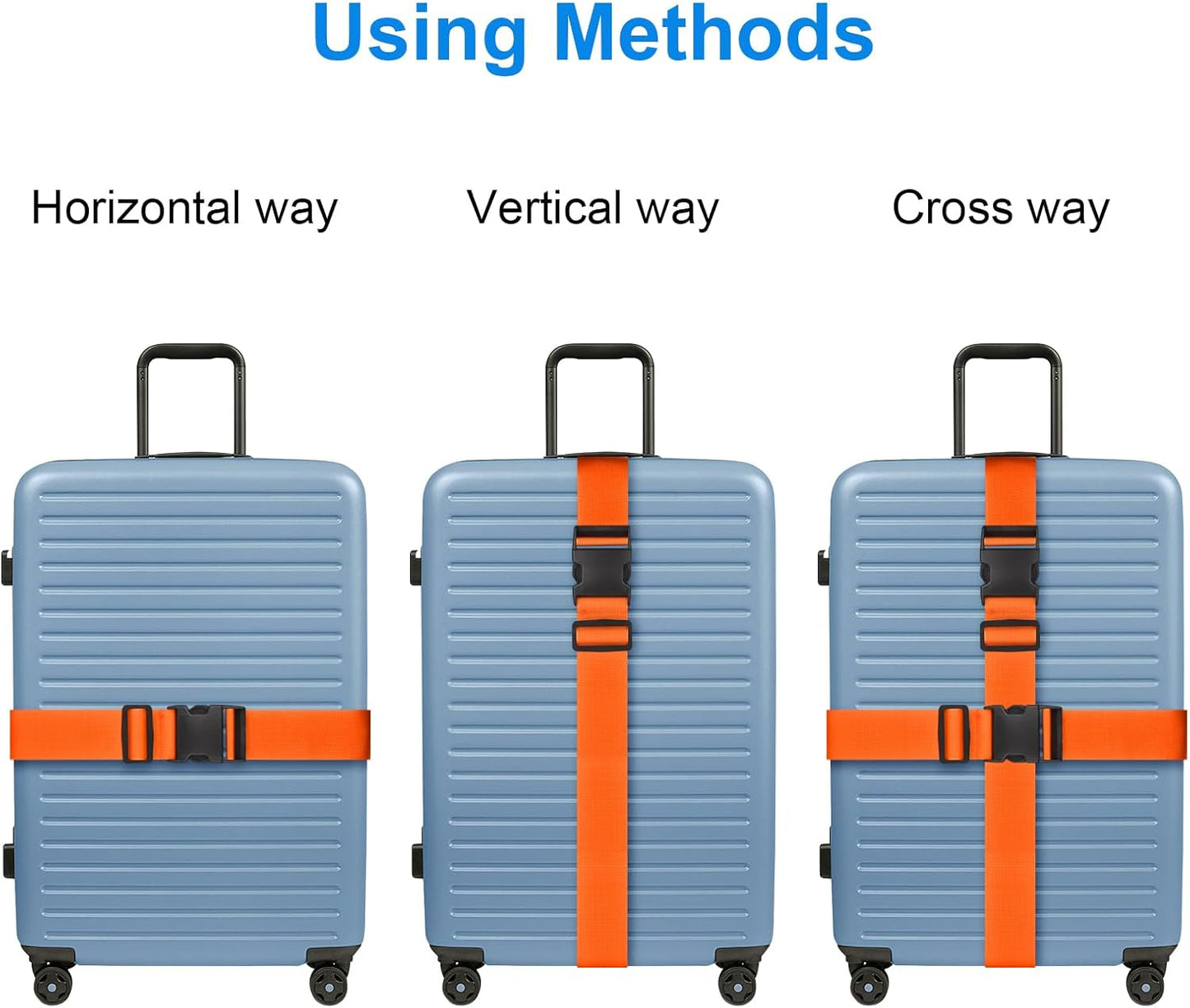 4 Pack Luggage Straps for Suitcases TSA Approved, Travel Belt, Suitcase Strap, by Hiuysid (Orange)