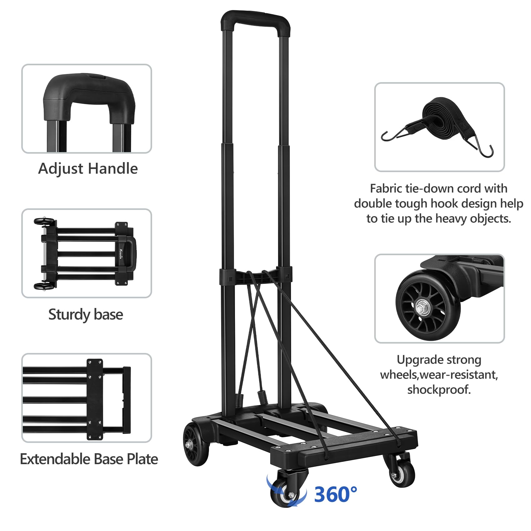 KEDSUM Folding Luggage Cart for Travel & Airport, 290lbs Foldable Hand Truck with Expandable