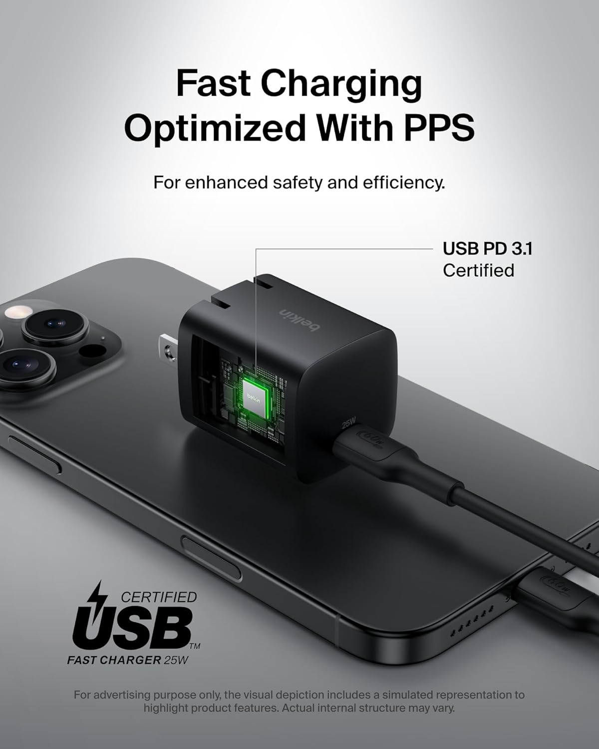 Belkin USB C Charger Block 25W (2 Pack) – PD3.0 PPS Super Fast Charging - Samsung Galaxy S25, S24, Apple iPhone 17, Air, Pro, Pro Max, AirPods, Apple Watch, Google Pixel 10, Nintendo Switch - Black