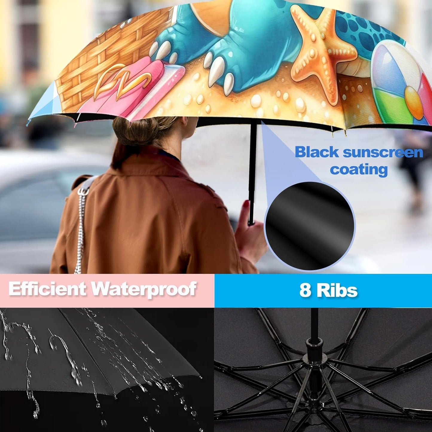 Small Travel Folding Umbrella for Girl, Portable, UV, SunShade, Compact, Automatic, Rain & Wind