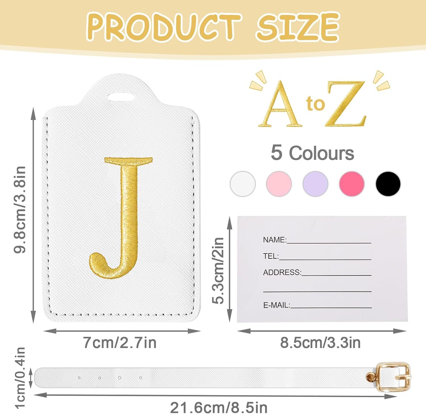 Personalized Initial Luggage Tags for Suitcases, Cute PU Leather Embroidered Letter Travel Luggage