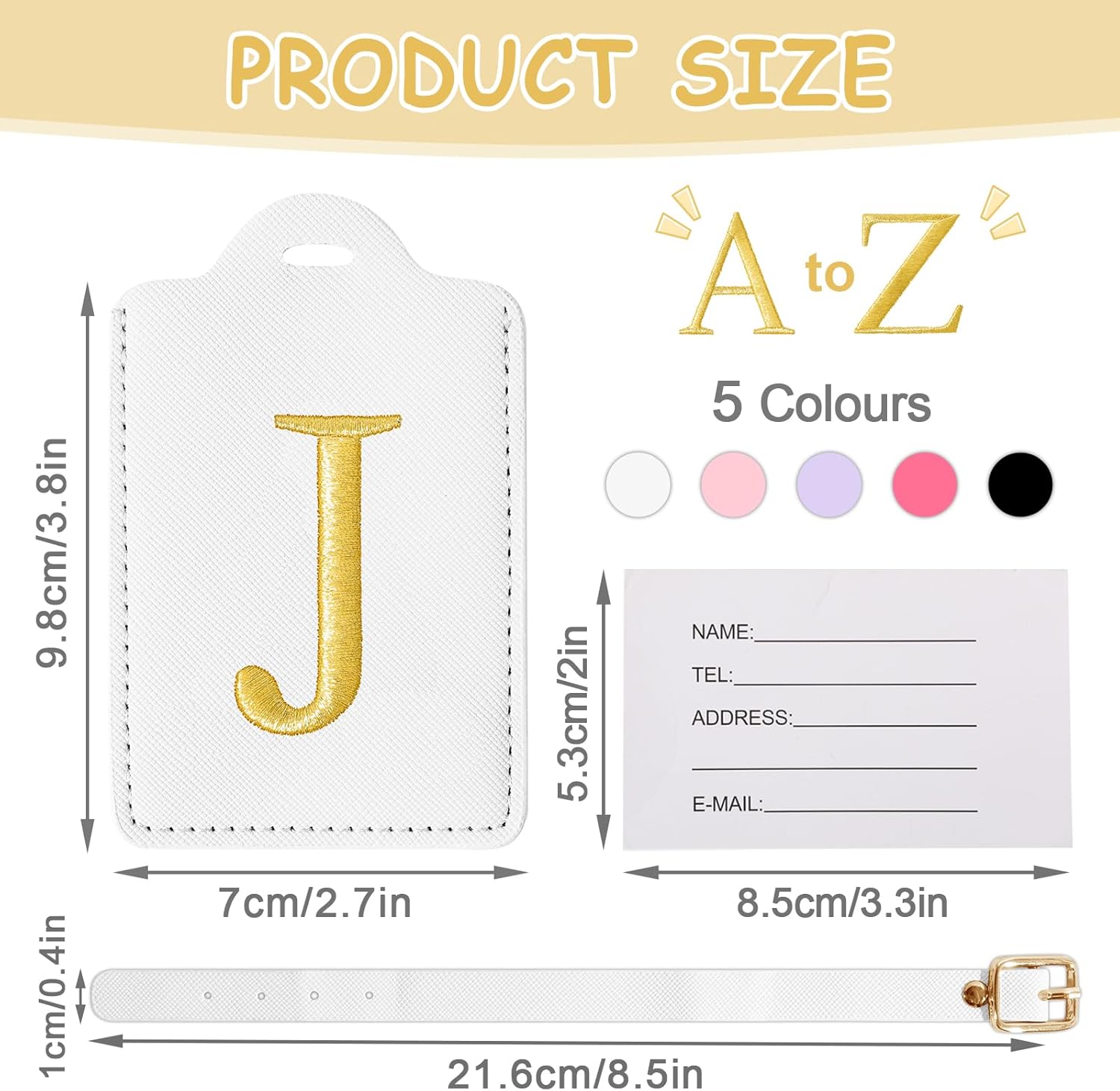 Personalized Initial Luggage Tags for Suitcases, Cute PU Leather Embroidered Letter Travel Luggage