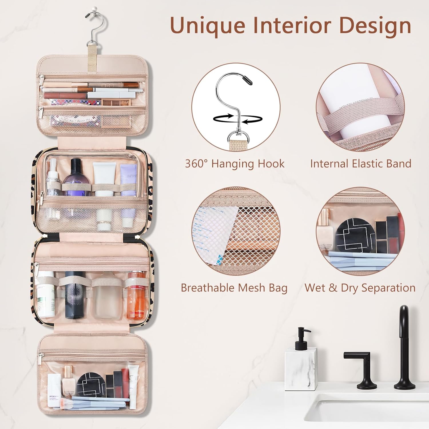 Wedama Toiletry Bag for Women, Hanging Travel Toiletry Bag with Jewelry Organizer Compartment Large