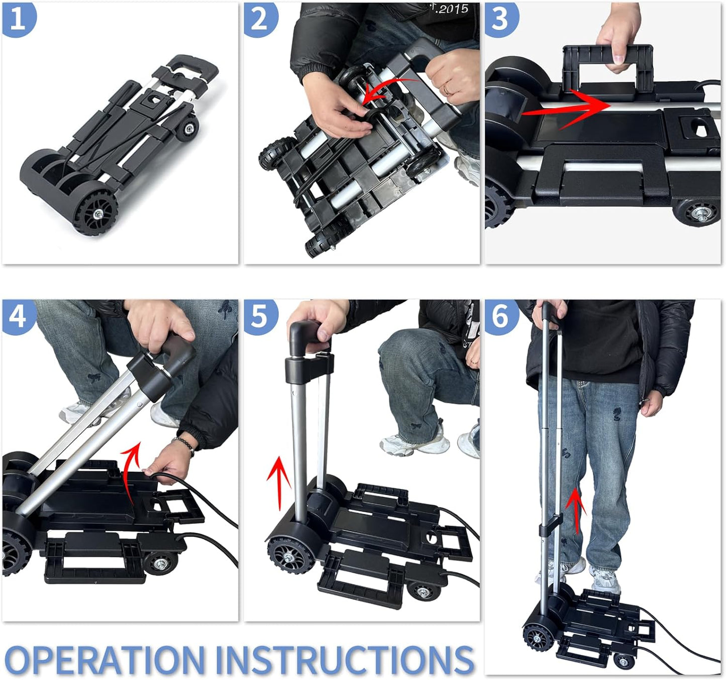 Small Folding Hand Truck Dolly with 4 Wheels,Portable Dolly Lightweight Aluminum Collapsible Luggage Cart,Design for Travel, Shopping, Moving, Office, Airport, Warehouse Use - Black