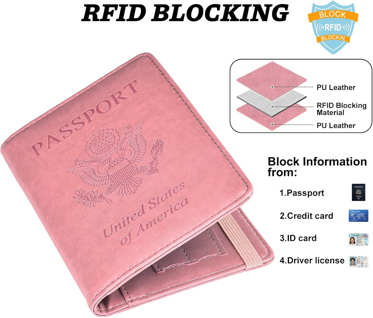 HerriaT Passport and Vaccine Card Holder Combo,Cover Case with CDC Vaccination Card Slot, Leather Travel Documents Organizer Protector, with RFID Blocking, for Women and Men