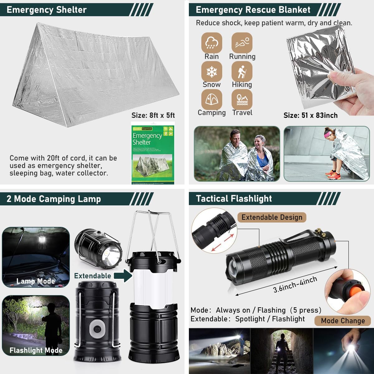 Survival Kit, 262Pcs Survival Gear and Supplies with First Aid Kit Pouch and Crossbody Bag
