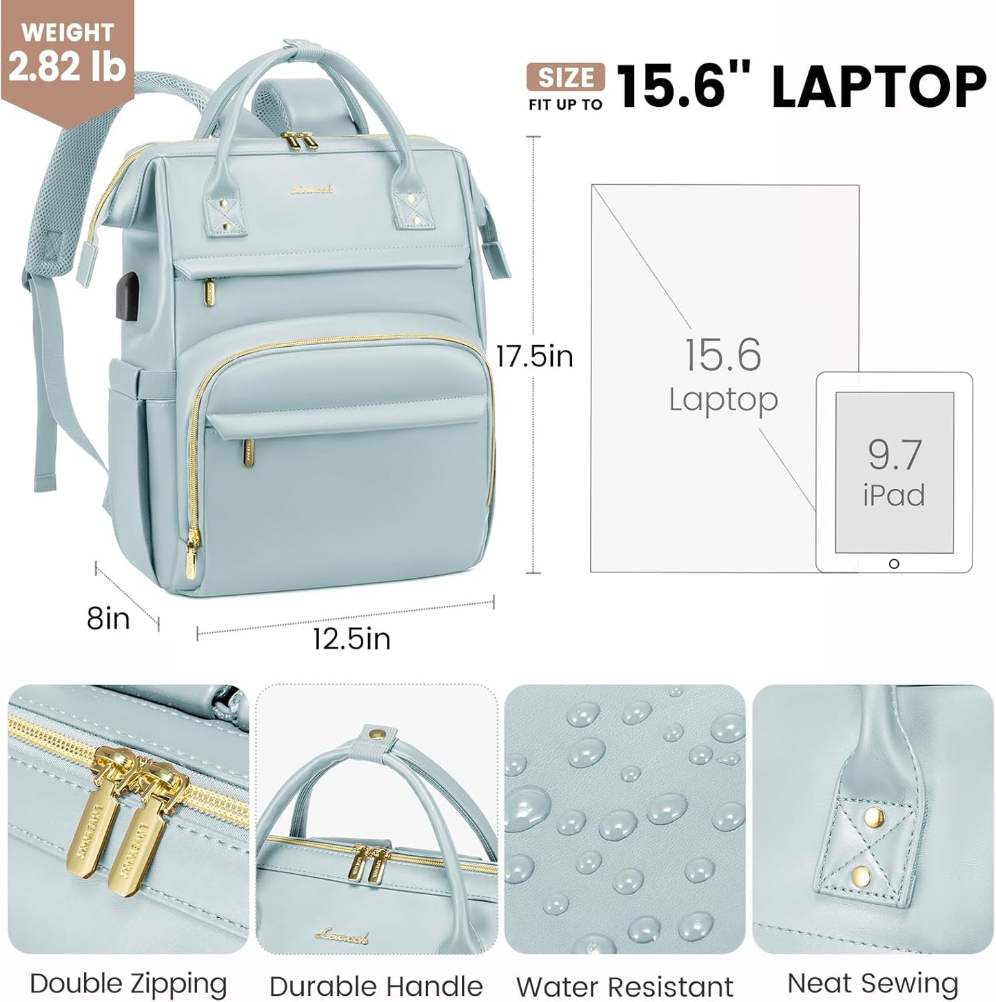 LOVEVOOK Leather Laptop Backpack for Women 17 inch,Travel Backpack Purse Nurse Teacher Backpack Computer Laptop Bag,Professional College Business Work Bags Carry On Backpack with USB Port,Pink Blue