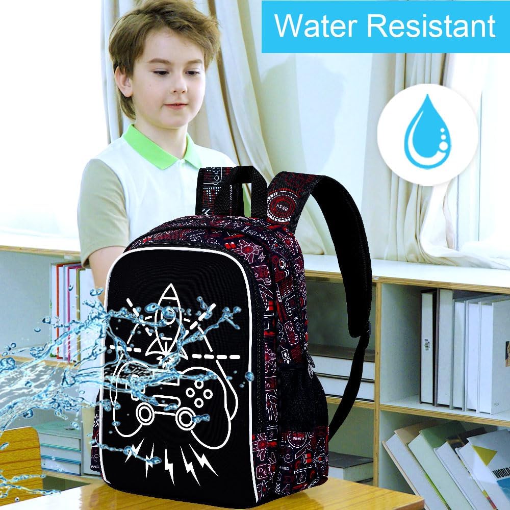 KLFVB 3PCS Kids Backpack, Luminous School Backpacks with Lunch Box, 17" Water Resistant Boys Camo Bookbag for Middle Elementary Teens to School Travel - Luminous Game