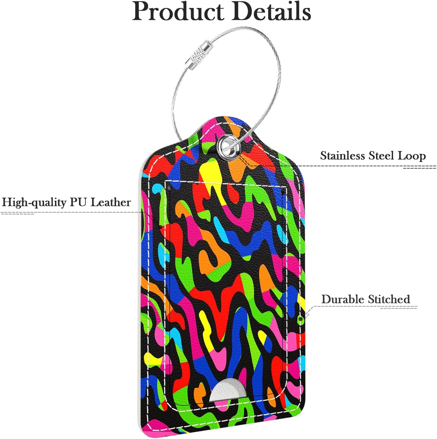 Luggage Tags for Suitcase, 2 Pack PU Leather Travel Cruise Luggage Tag with Privacy Flap, Name ID Label and Metal Loop for Women Men Girls Suitcase Baggage Bag Backpack, Colorful Stripes