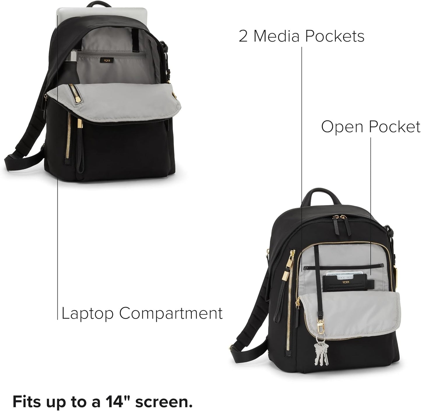 TUMI Women's Halsey Backpack, Black/Gold, One Size