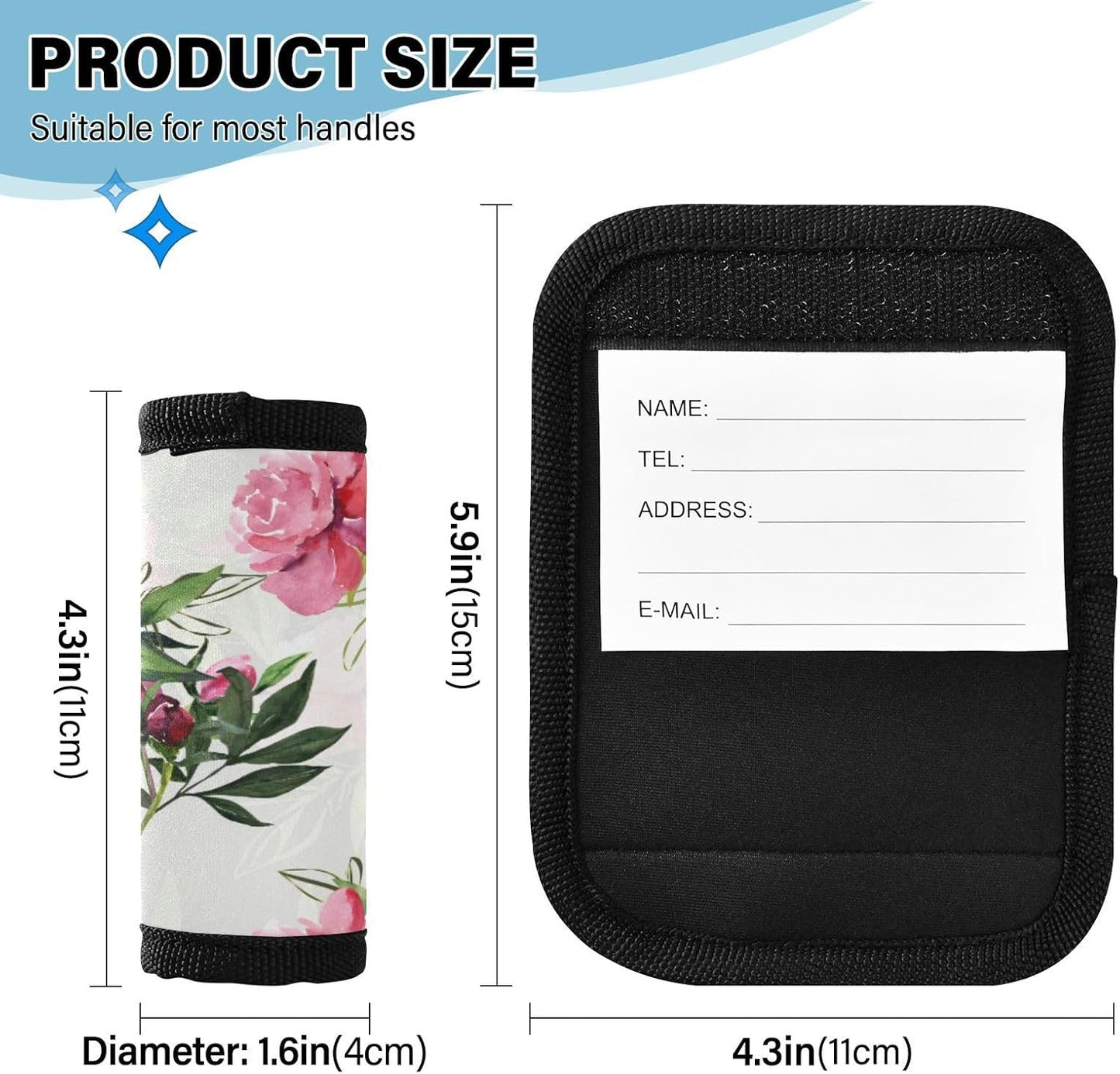 4Pcs Luggage Handle Wrap Suitcase Identifier Handle Covers Tags Soft Travel Bags Luggage Handle Gripper Accessories for Airplane Flying Rose Watercolor