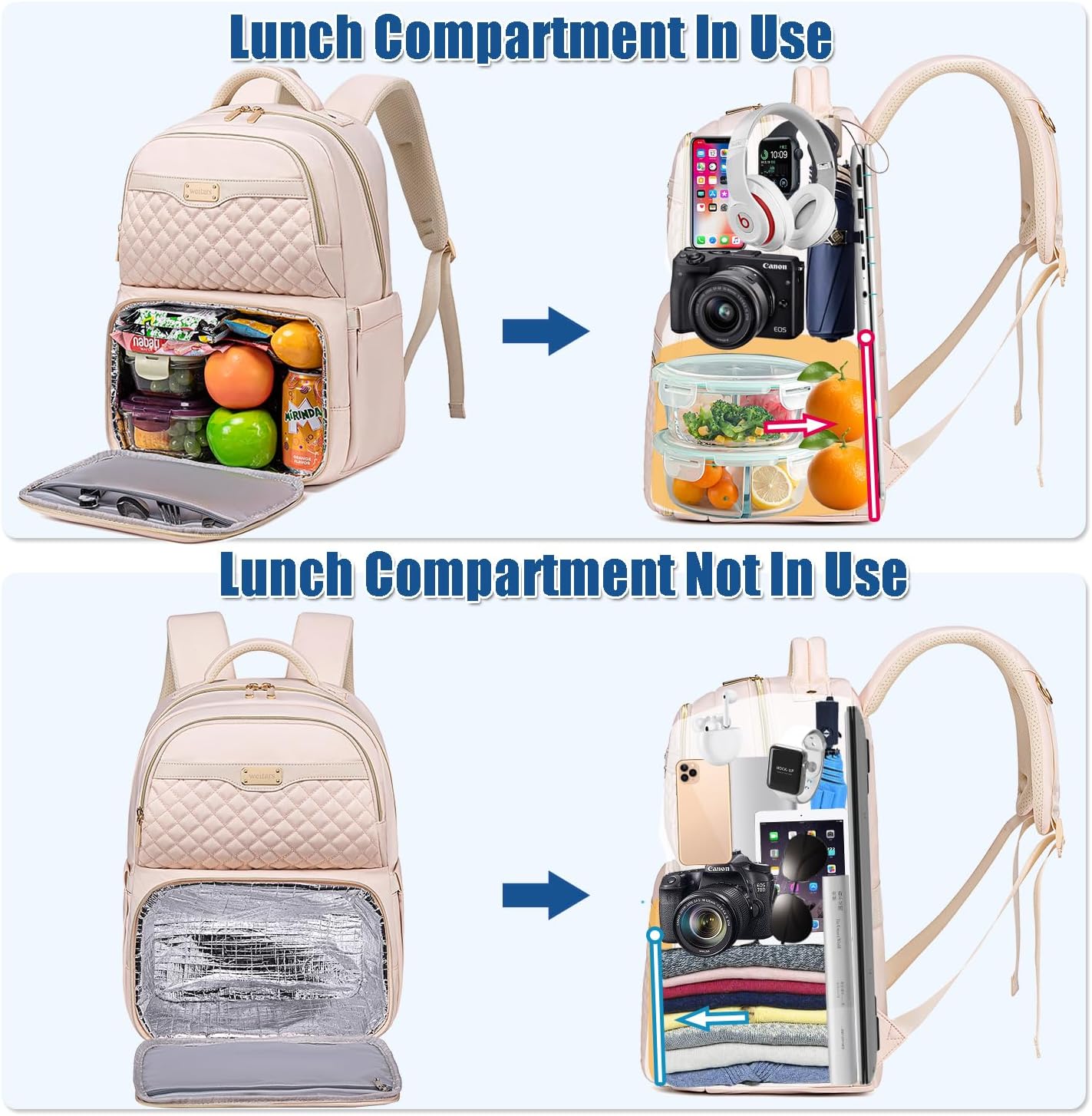 Weitars Lunch Backpack, Insulated Cooler Backpack 15.6 Inch Laptop Backpack For Women Men For Women Nurses Teacher Gifts for College Work Beach Camping Picnics Travel