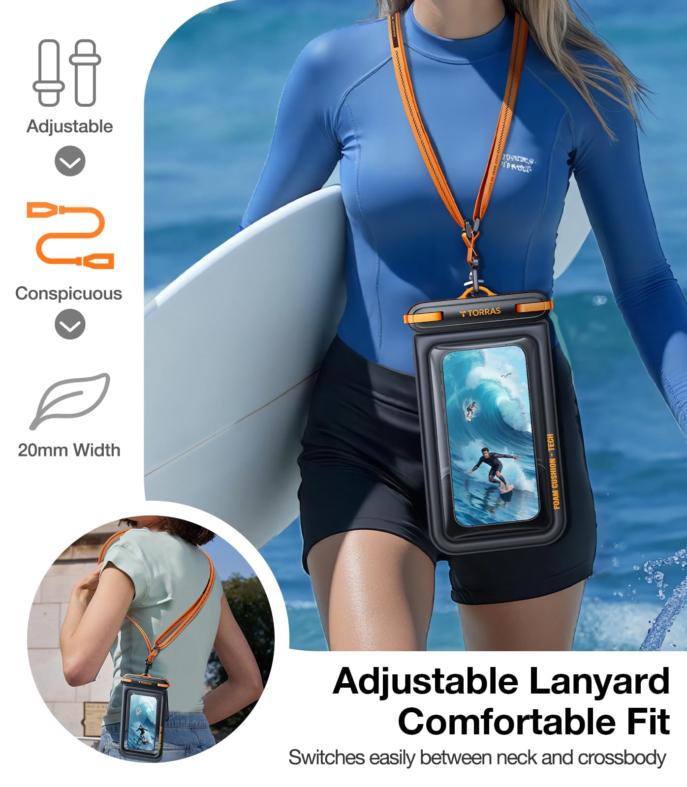 TORRAS IP68 Waterproof Phone Pouch Floating with Double Space 7.0", Black