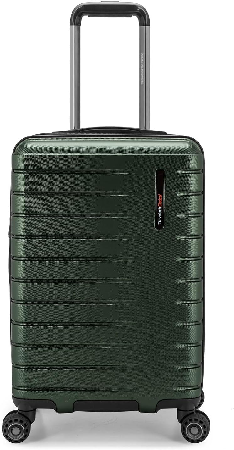 Traveler's Choice Archer Polycarbonate Hardside Spinner Luggage Set, Tie Down Straps, Green, Carry-On 21-Inch
