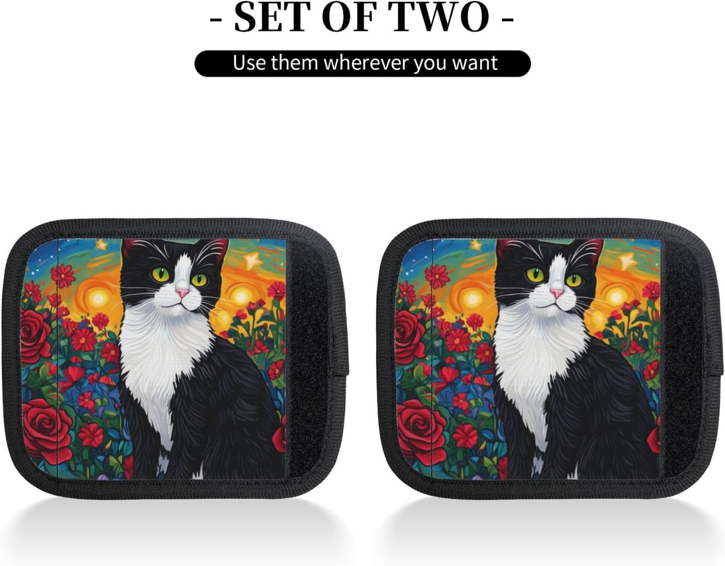 Black And White Cat Roses Luggage Handles Wrap Grips For Suitcases Luggage Travel Accessories For Airplane 2pcs
