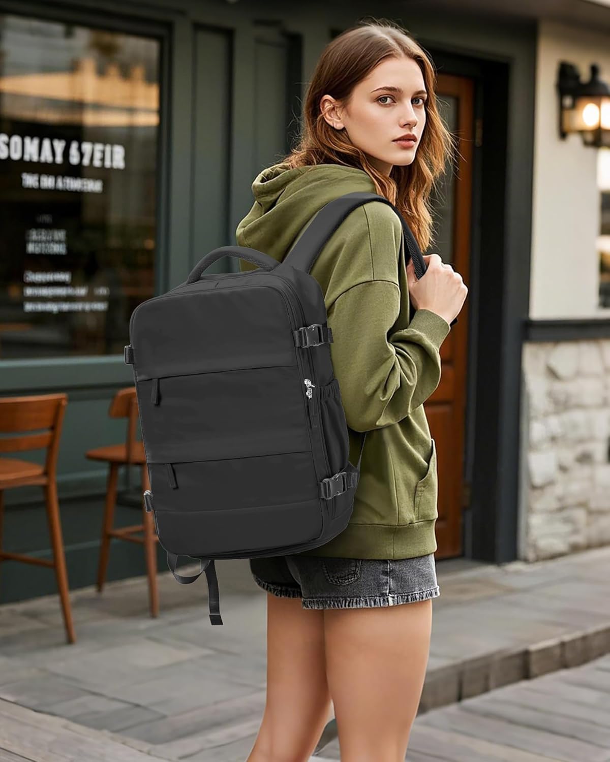 Vacuum Backpack Travel with Pump,Travel Backpack with Vacuum System, Shoe Compartment, United Airlines Personal Item Bag 17x10x9,Mochila compresion al vacio,Black