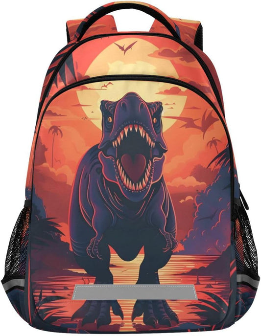 Dinosaur Sunset Backpack for Boys Girls Elementary School Bag Kids Bookbag Travel Rucksack