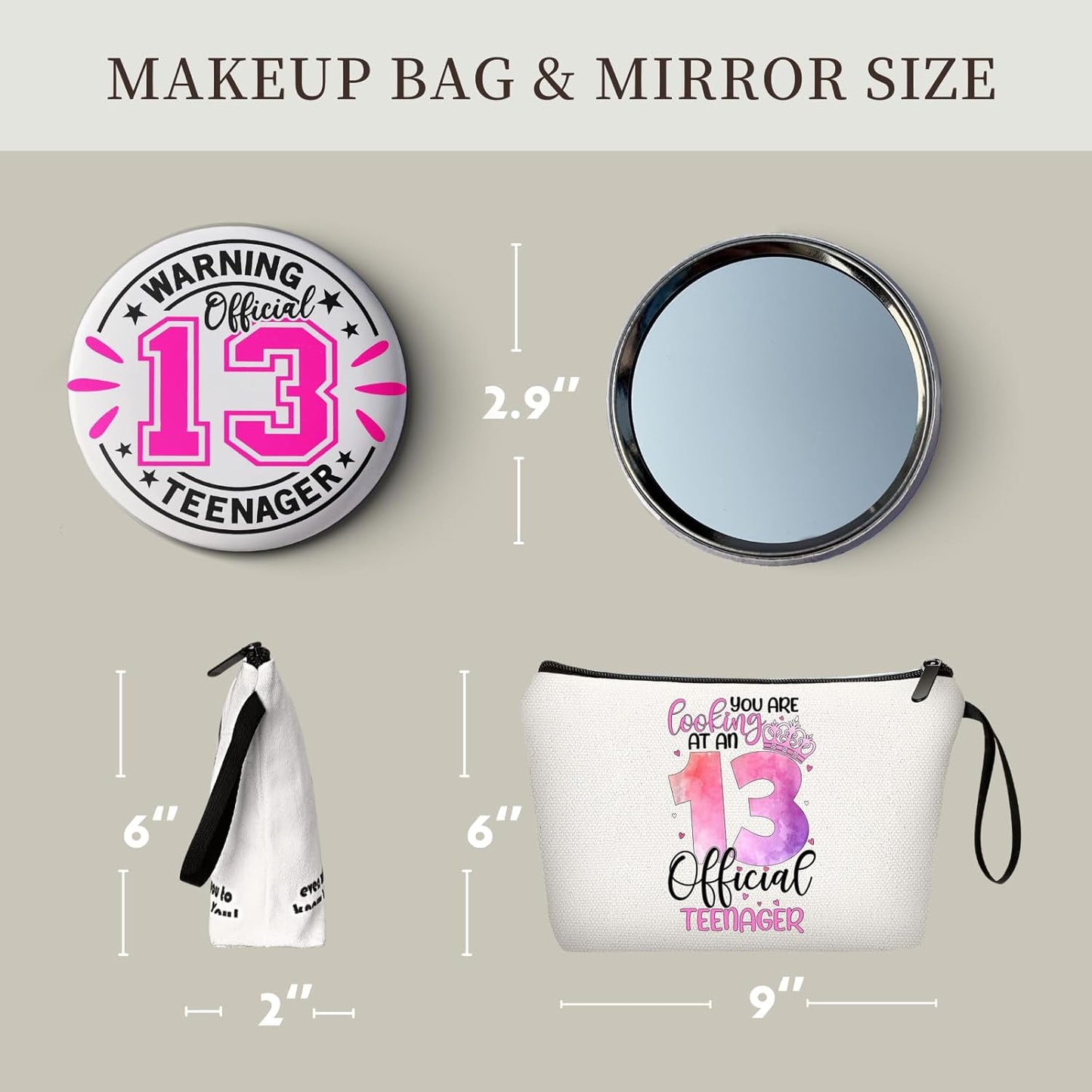 13 Year Old Girl Birthday Gifts for Teen Small Funny Makeup Cometic Bag with Mirror