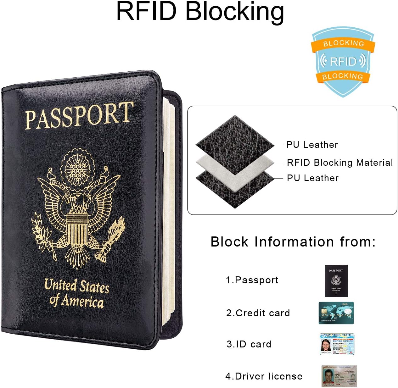 WALNEW Passport Holder for Travel, RFID Passport Cover Wallet for Women Men, PU Leather Passport Book Card Holder Case with Pen, Travelling Essentials for Flying