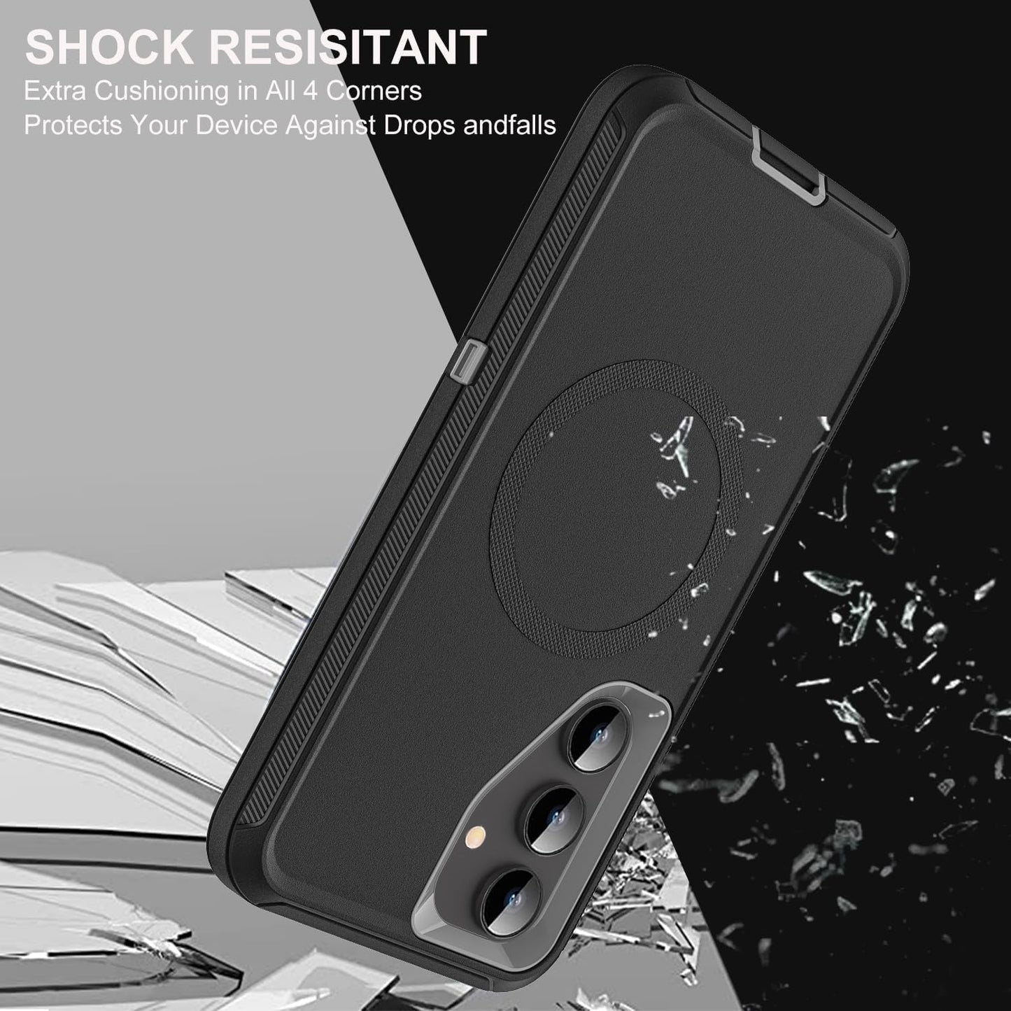 for Samsung Galaxy S25 Plus Case, Compatible with Magsafe, Military Grade 3 in 1 Heavy Duty Case with 2Pcs Tempered Glass Screen Protector & Camera Lens Protector (New-Black/Grey)