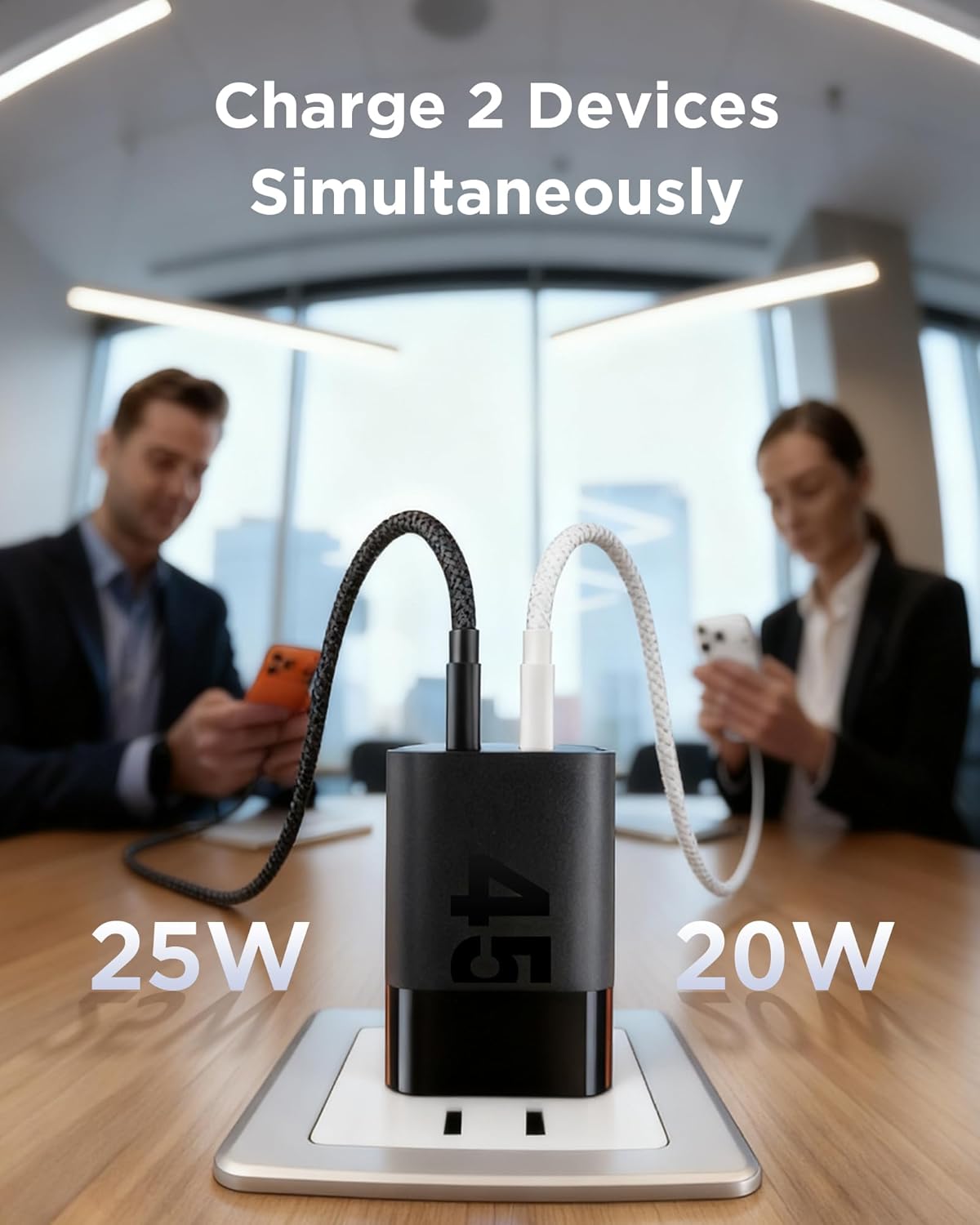 45W USB C Charger, 2 Port PPS Compact Foldable GaN Charger for iPhone 17/16, iPad, Galaxy S25 S24, Pixel 10/9, Compatible with MagSafe (Black)