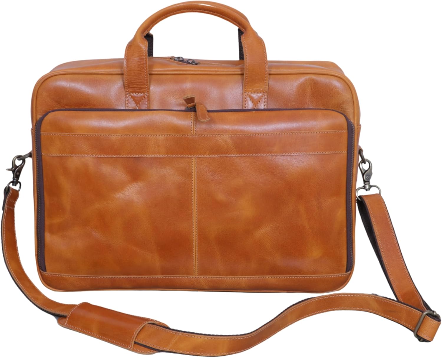 Handmade Full-Grain Leather Briefcase for Men & Women–17" Laptop Bag with Computer Compartment