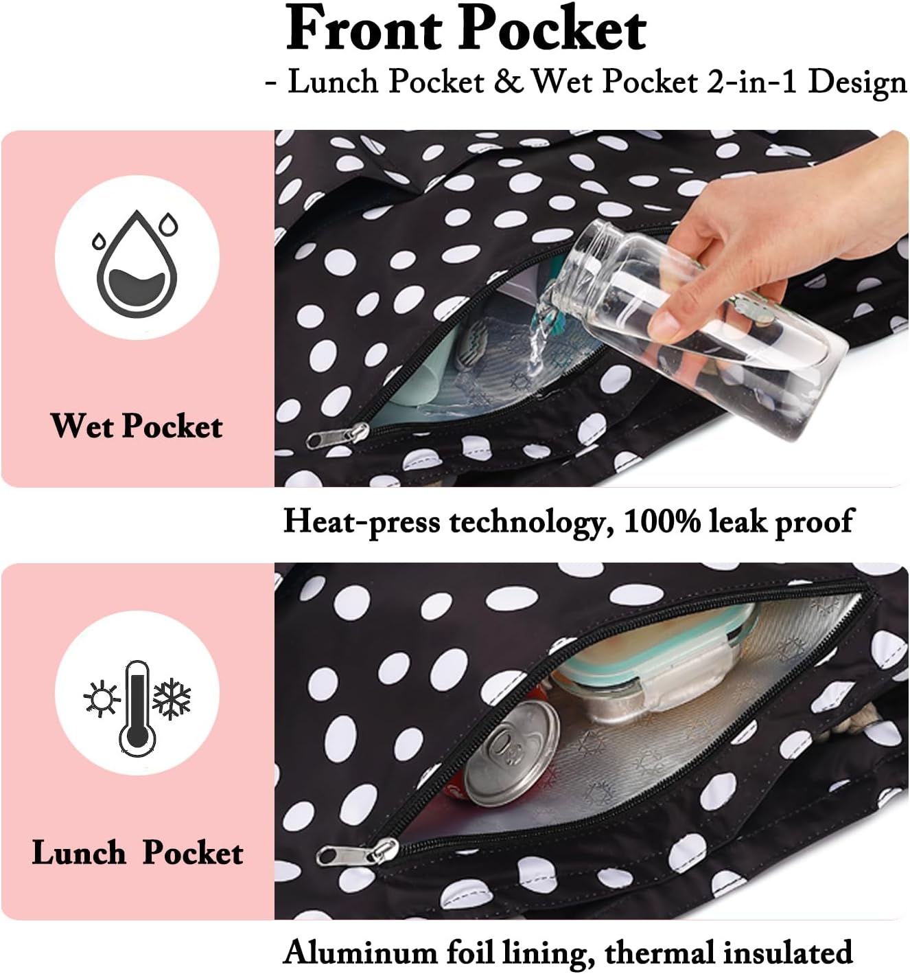 Large Beach Bag for Women, Waterproof Travel Tote Bag with Lunch/Wet Pocket for Weekender, Sandproof, Zipper Closure