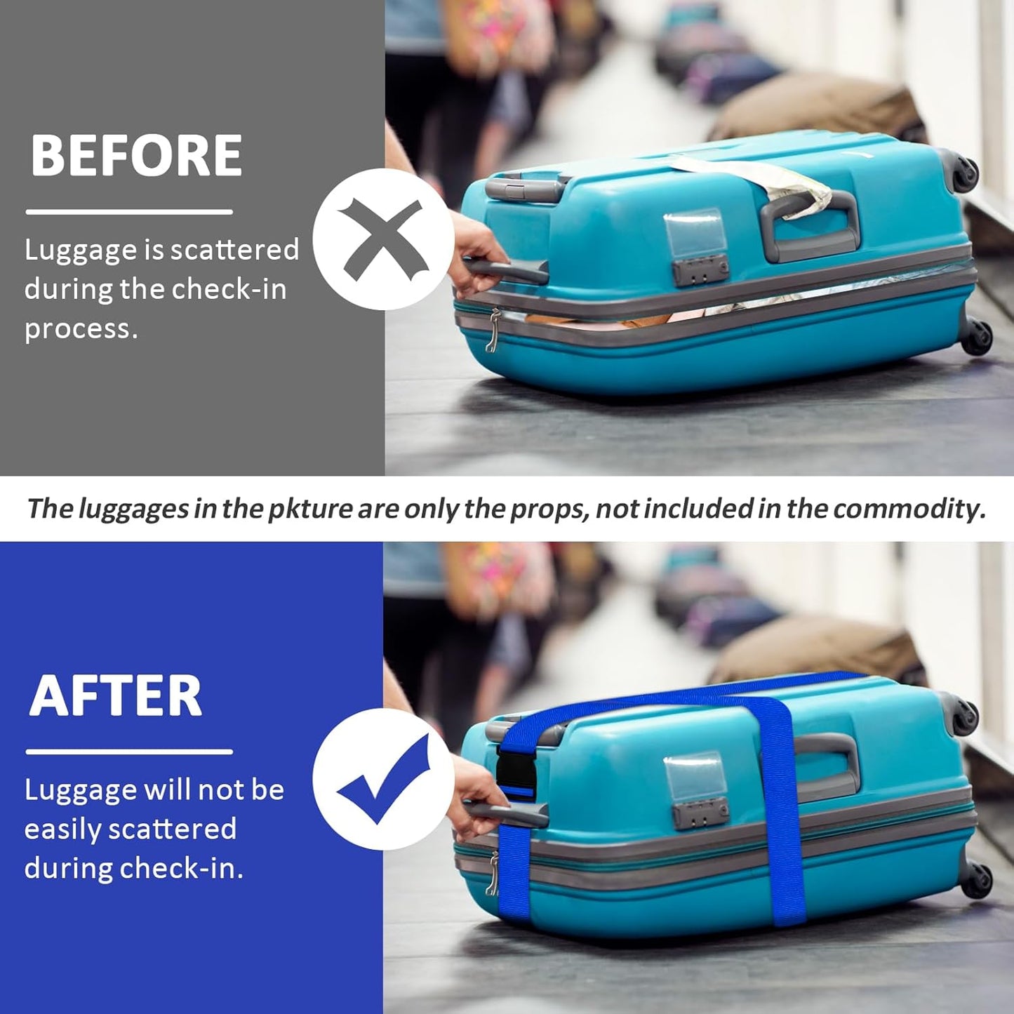 Vivinin 4 Pack Luggage Straps, Nylon Luggage Belt with Buckle Closure, Adjustable 3-5.5ft, Blue