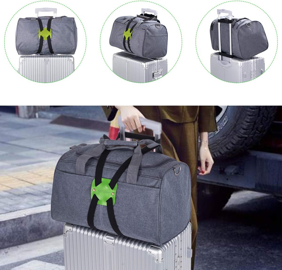 Luggage Straps for Suitcases, Travel Belt for Luggage Over Handle, Adjustable High Elastic Luggage Straps for Suitcases TSA Approved for Connecting Your Luggage (2 Pack Green)