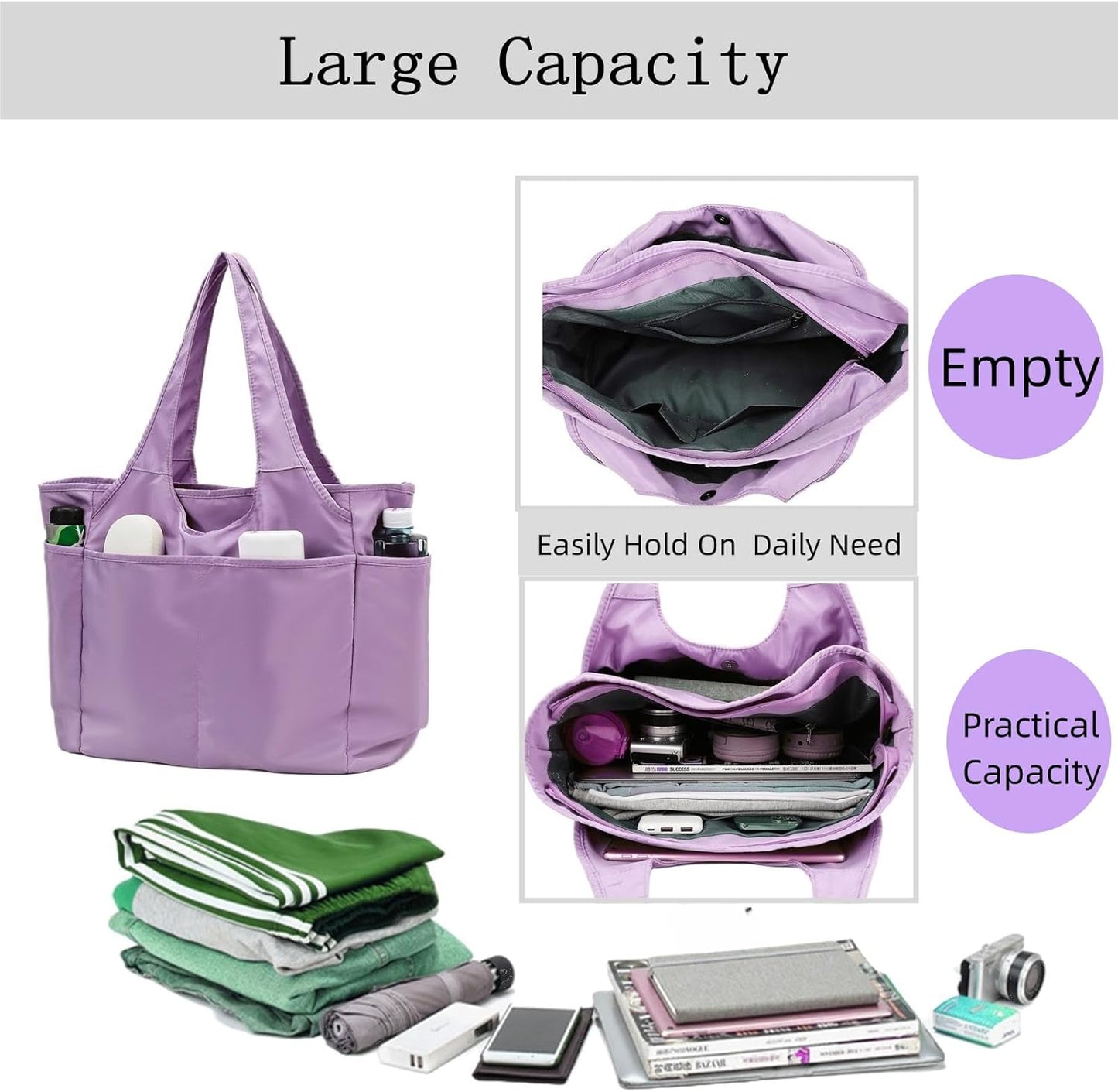 SOYMWIN Tote Bag for Women,Large Tote Bag with Compartments and Multiple Pockets,Quilted Shoulder Bag for Travel Work Sports