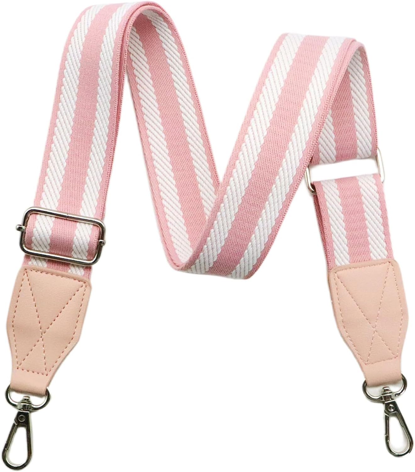 Adjustable Pink Purse Strap with Brown Leather End - 1.5" Wide Handbags, Camera, Guitar, Phone & Crossbody Bag Replacement Shoulder Straps(Silver Hardware)