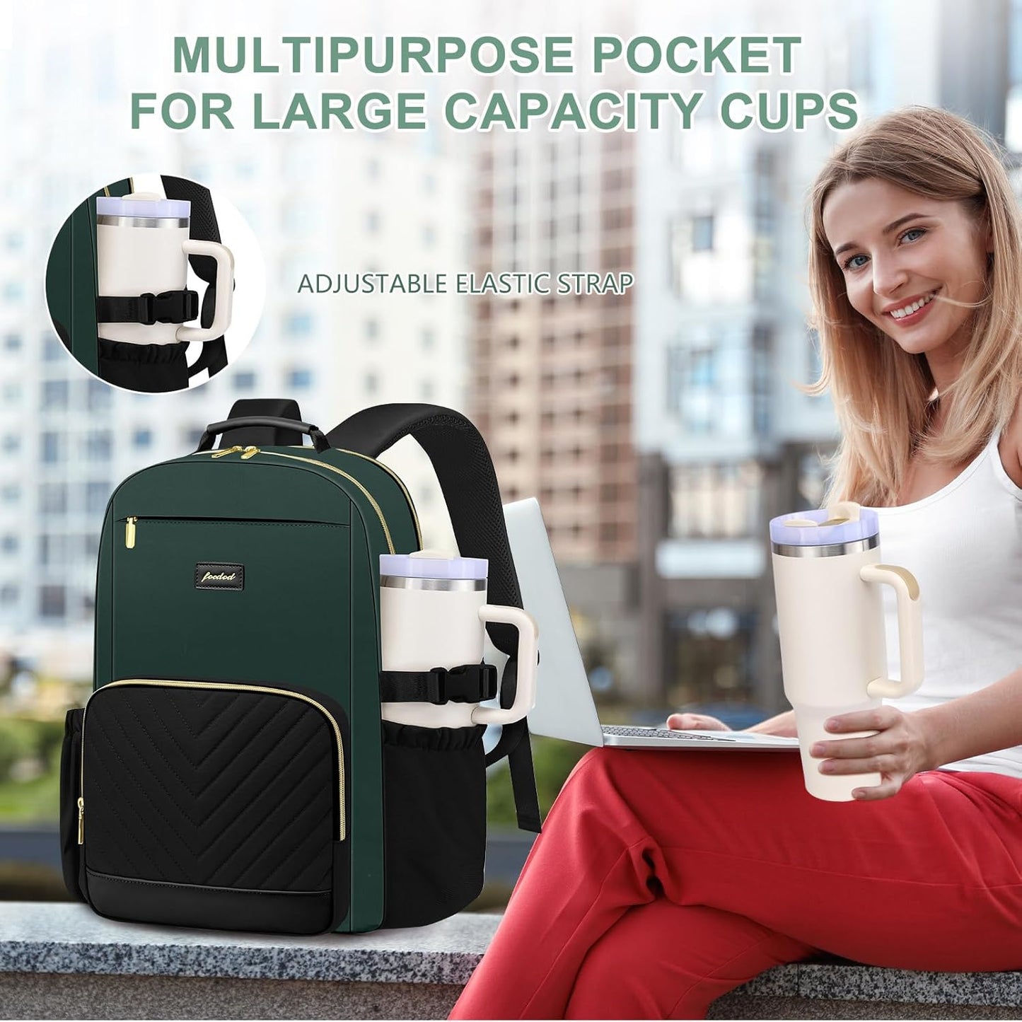 Laptop Backpack for Women Bookbag: 15.6 inch Work School Backpacks with Pouch Pocket for Large Capacity Cup & USB Charger College Book Bag Travel Business Nurse Teacher Bookbags Anti-theft Back Pack