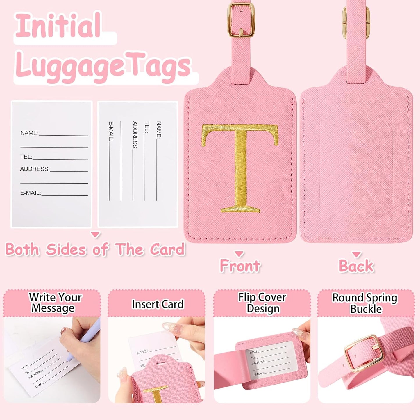 Initial Letter Luggage Tag for Suitcase, Cute Luggage Bag, Waterproof PU Leather Travel Luggage