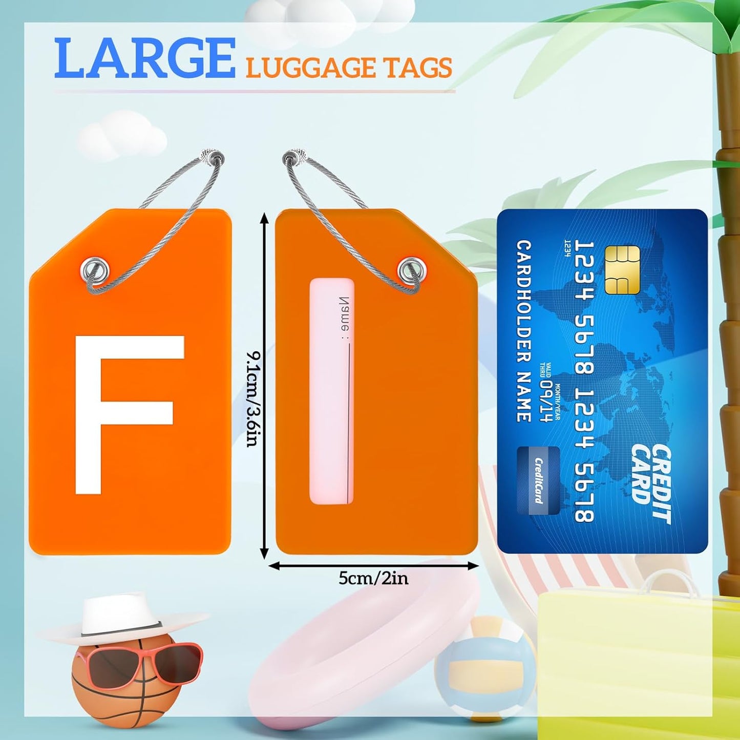 8 Pcs Initial Letter A-Z Luggage Tags Silicone Suitcase Instrument Tag with Name Card and Stainless