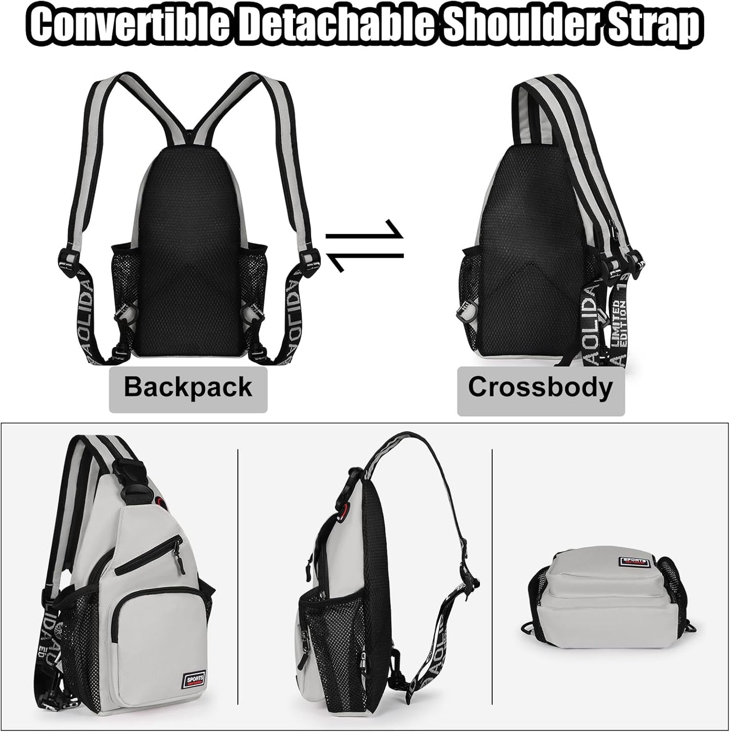 Sling Bag for Women Man Sling Backpack with Convertible Shoulder Strap Casual Backpack Daypack for Travel, Hiking and Daily Commute, (White, Small)