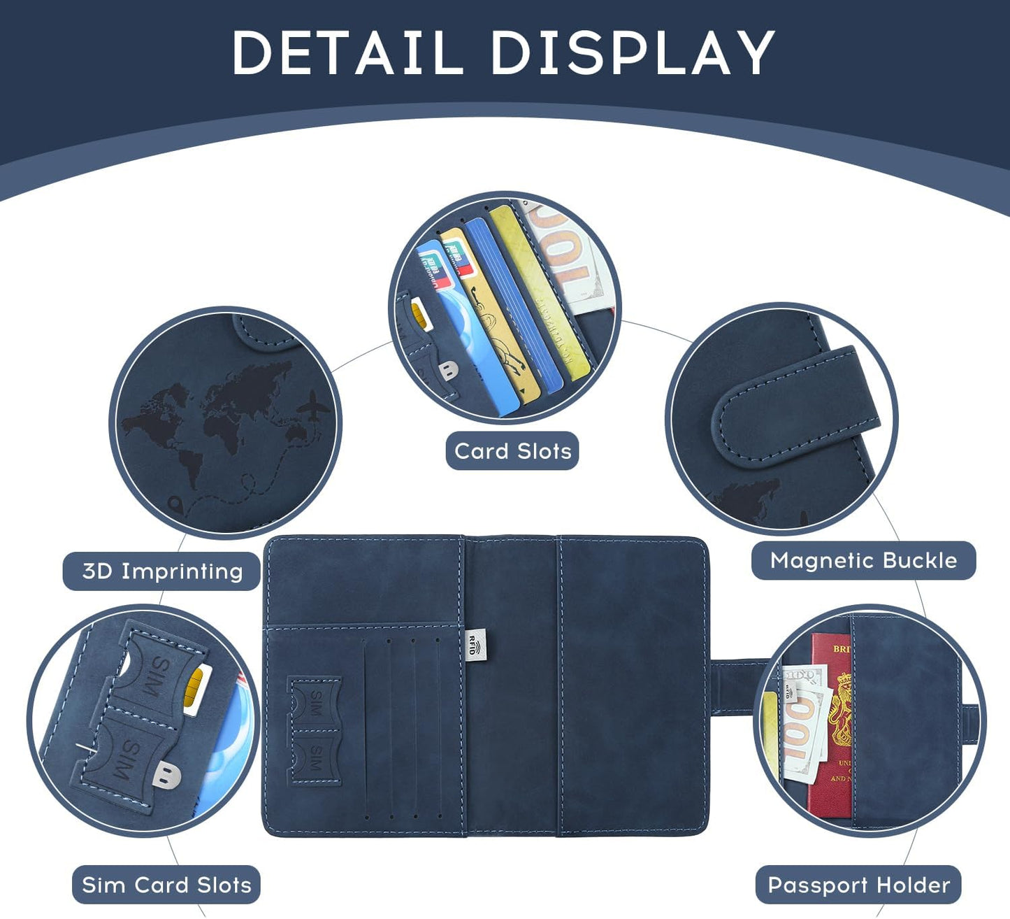 ILIYAH-Passport Cover-Passport Holder Travel Wallet-RFID Blocking Passport Case Travel Accessories Card Holder Wallet Unisex Travel Gifts(Navy)