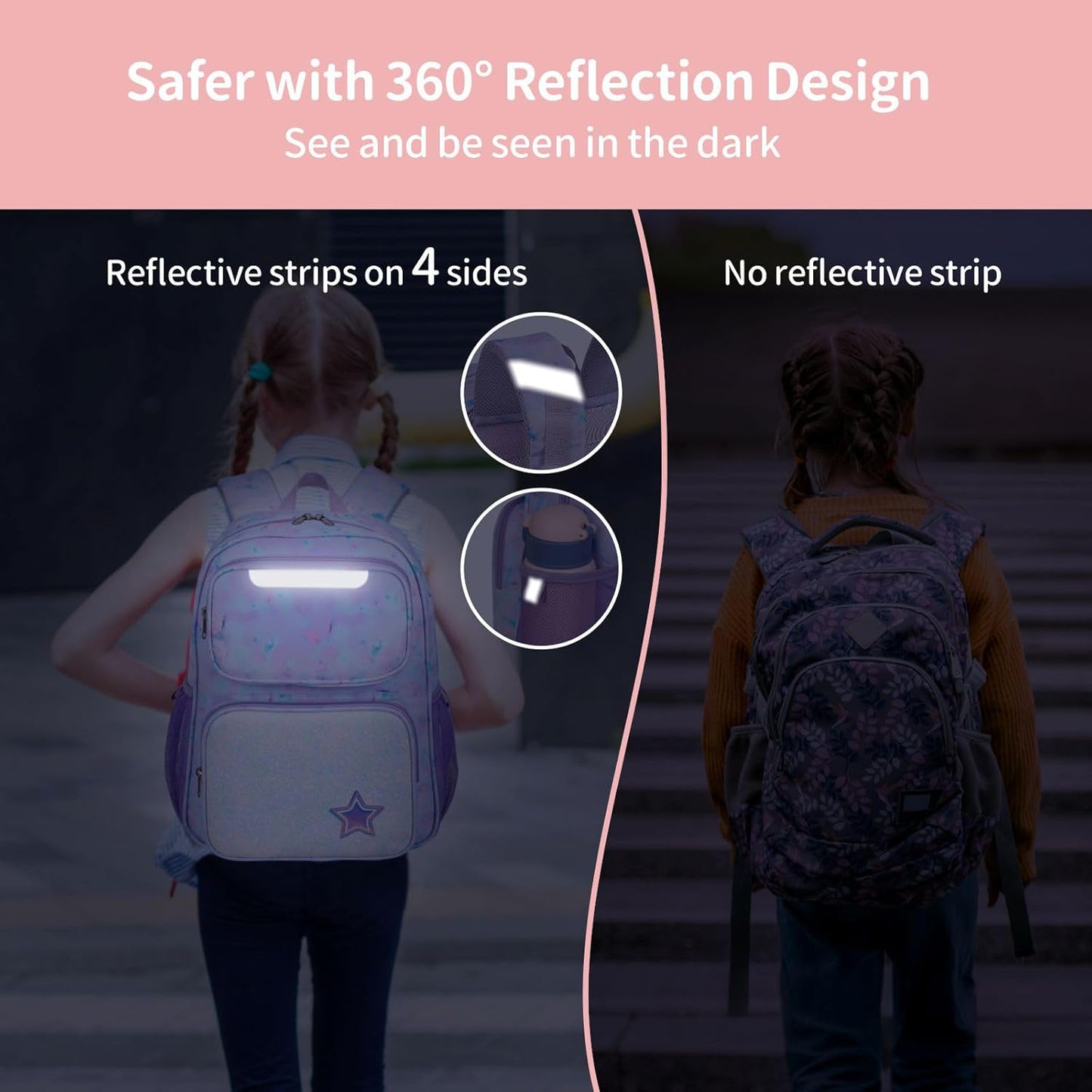 Kids Backpack for Girls - 15 Inch Backpack for Kids 3 to 8, Lightweight Bookbag for Preschool Kindergarten Elementary School, Insulated Pocket, Safe Reflective Stripe, Purple Tie-dye