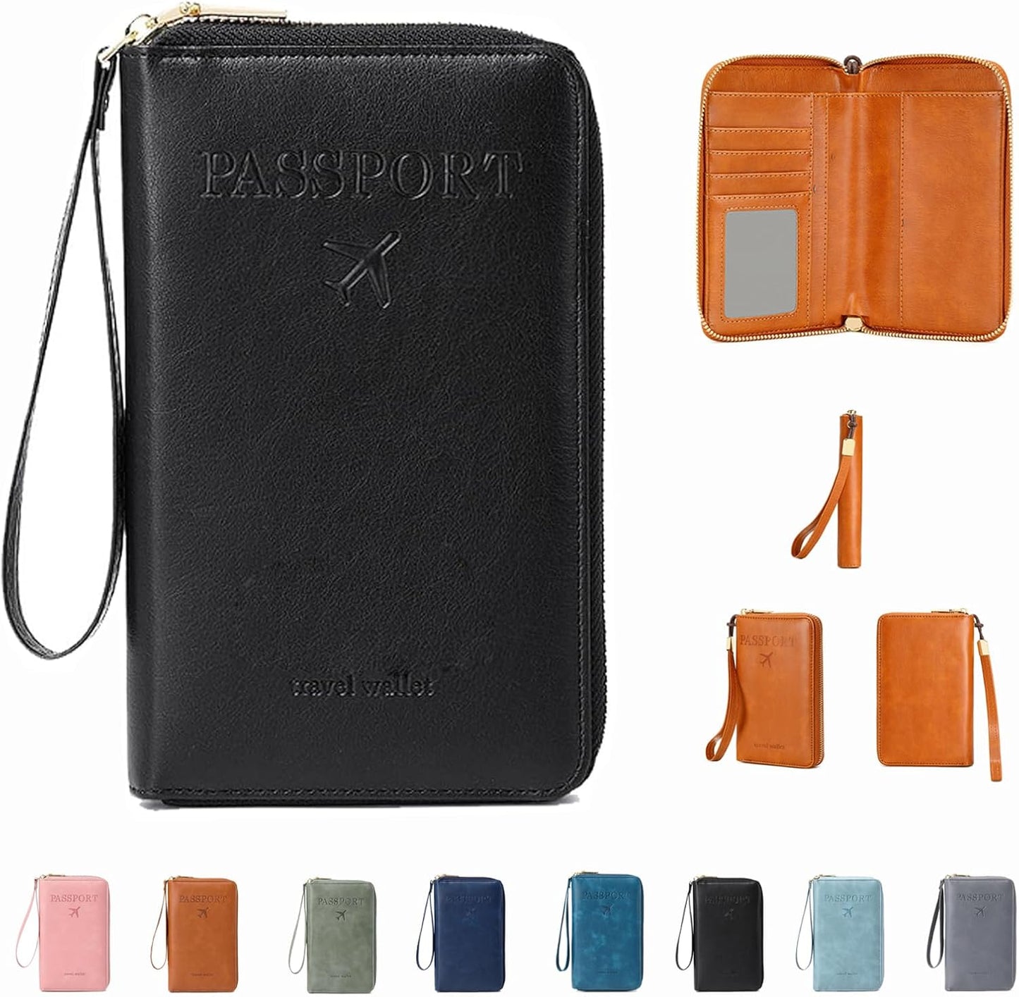 Similarbe RFID Passport Wallet,Similarbe Multi-Functional RFID Passport Wallet,Travel Wallet for Women Men - ID Card Organizer with Anti-Theft,Slim Leather Cover for Credit Cards,Cash (F)