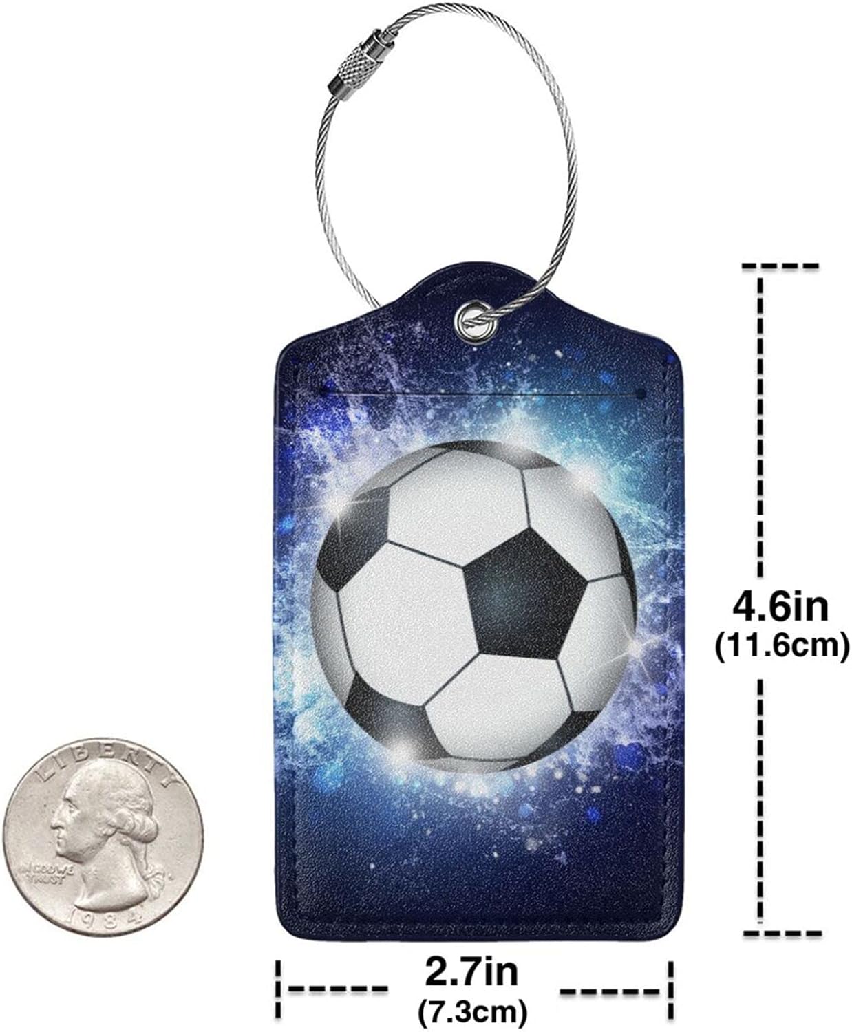 2 Pcs Kids Adults Soccer Luggage Tags for Suitcases for Sport Boys Men Women Girls, Leather Bag Labels Baggage Tag for Travel Business with Stainless Steel Loop & Name ID Privacy Cover