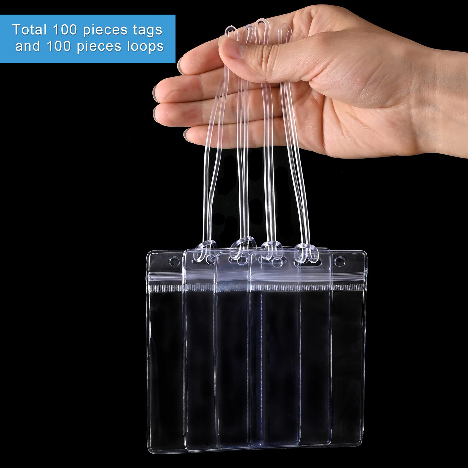 100 Pack Clear Luggage Tags Bag Tags Holder Identification ID Card Badge Holder with Luggage Tag
