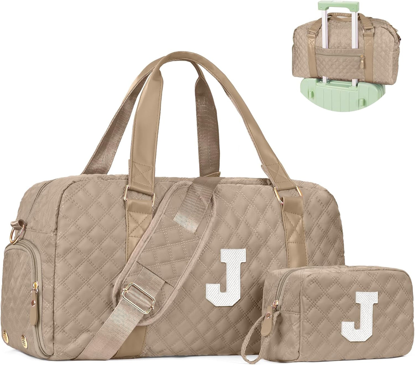 Initial Travel Duffle Bag Women Girls Gift: Personalized Weekender bags, Dance Cheer bag Sports for Girl, Kid Gymnastics Bags, Birthday Gifts for Women Girls Kids Teens Mom Teacher