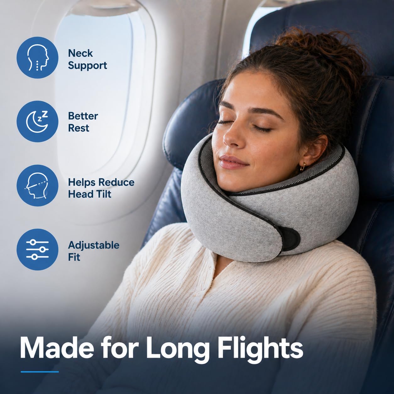 Purroch G-Shape Memory Foam Travel Neck Pillow, Medium Gray