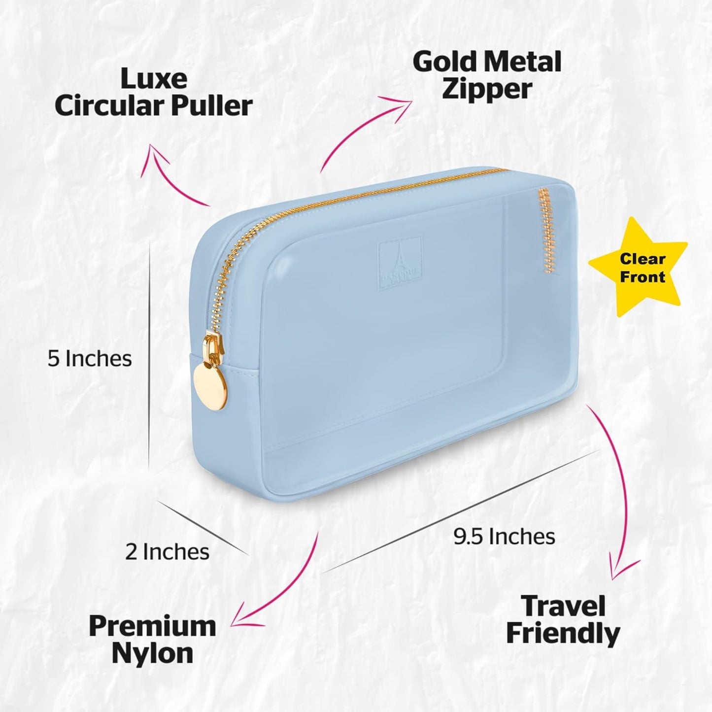 Small Clear Makeup Bag – Mini Pouch for Purse, Cosmetic Travel Case, Clear Cosmetic Bag, Light Blue