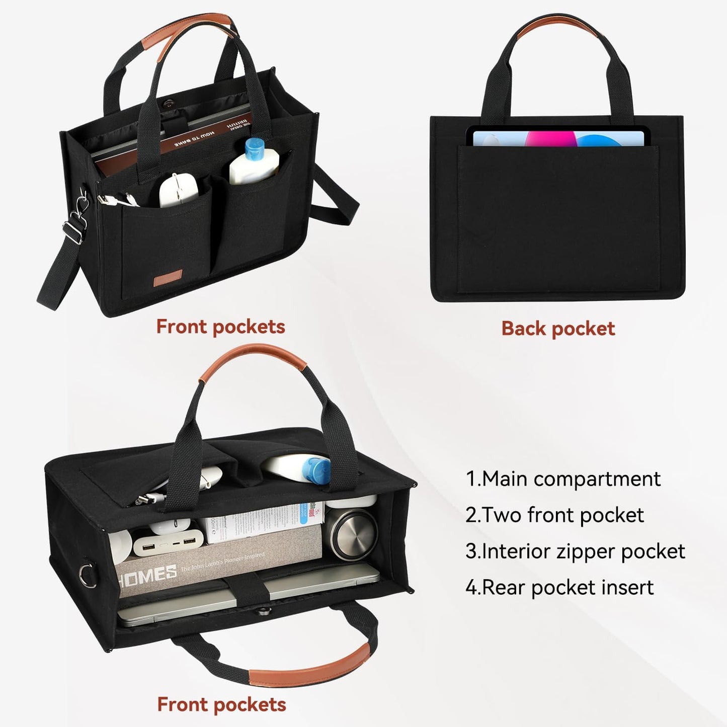 Voova Large Canvas Tote Bag for Women, Womens Laptop Work Bags Crossbody Purse Handbag Shoulder Travel Messenger Totes