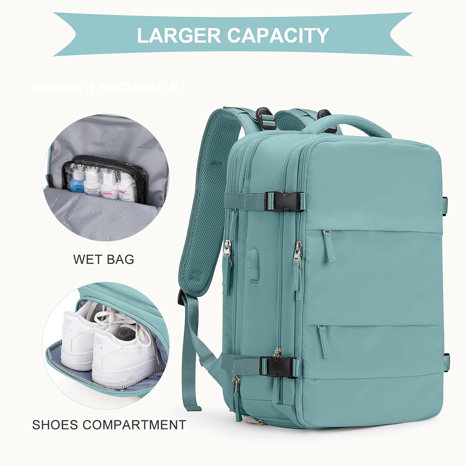 coowoz Large Travel Backpack For Women Men, Carry On Backpack,Hiking Backpack Waterproof Outdoor