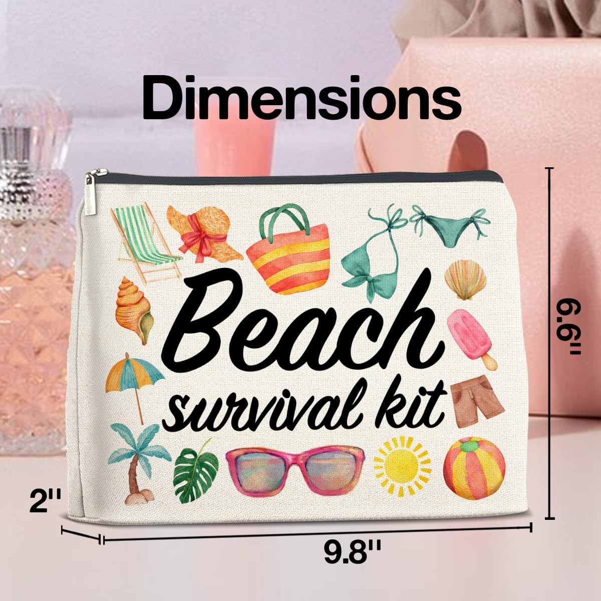 Beach Survival Kit Makeup Bag Beach Travel Gifts for Women, Multicolor Cosmetic Case