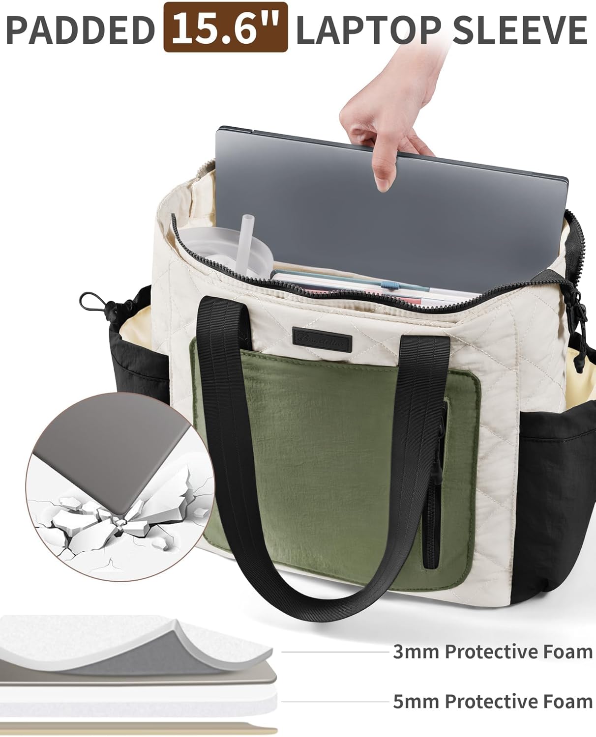 Puffer Tote Bag for Women, Lightweight Puffy Work Laptop Handbag Teacher Nurse Quilted Shoulder School Daily Travel Gym Bags